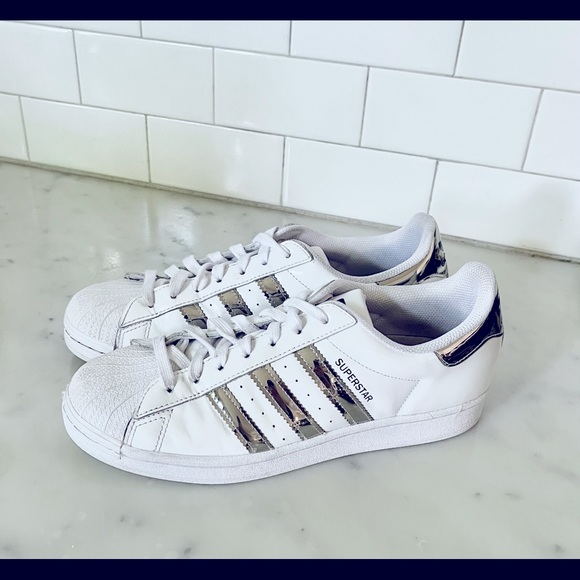 adidas | Shoes | Adidas Womens Fw395 Superstar Sneakers Shoes White  Metallic Silver Womens 9 | Poshmark